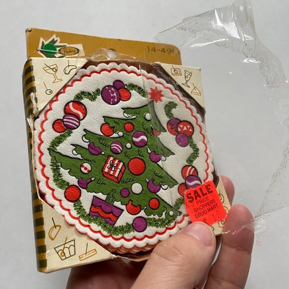 Decorative Paper Coasters Drinkware Barware Retro 70s Holiday Xmas Christmas - Picture 2 of 4